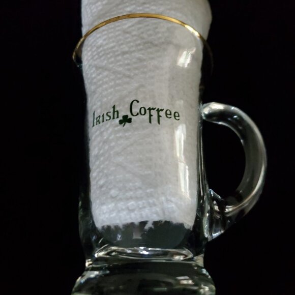 Clear Blown Glass Irish ☘️ Coffee Gold Rim Mugs with handle ~ Lot of 3 - Picture 3 of 3